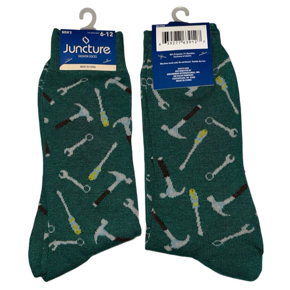 1x Juncture Mens Crew Socks Tools Size 6-12